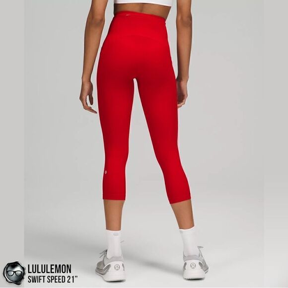 LULULEMON SWIFT SPEED HIGH-RISE 21” CROP DARK RED PETITE WOMEN’S SIZE 8 LEGGINGS - Picture 3 of 16
